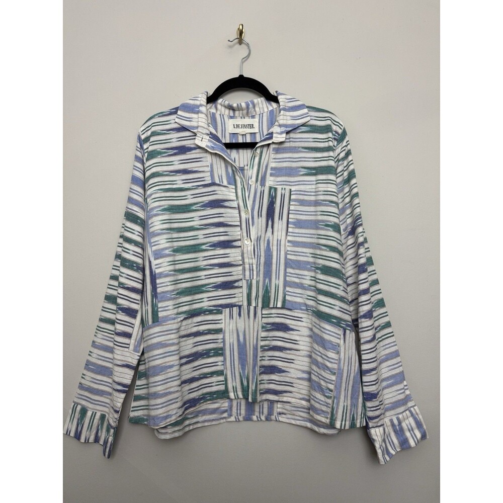 V.D.E. Vinster Nilai Tiger Ikat Top Womens Large Button Front Cotton Long Sleeve